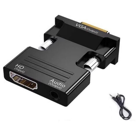 Adaptateur HDMI vers VGA avec prise audio 3,5 mm pour PC et moniteur