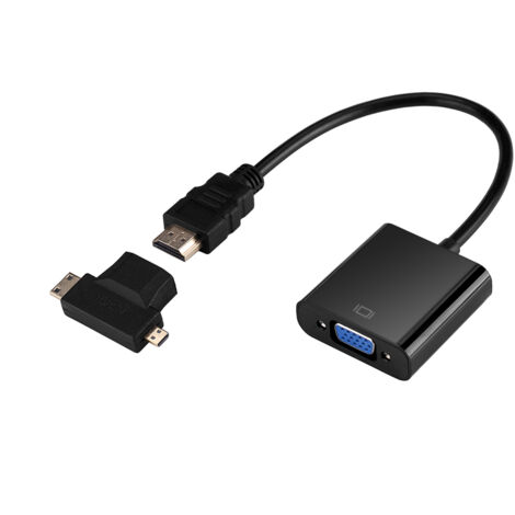 Adaptateur HDMI vers VGA Type T avec Connecteur Micro/Mini HDMI pour PS4, Xbox 360, Décodeur TV, Noir