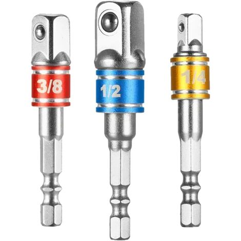 Adaptateur Hexagonal 3 Pièces, Clé à Douille Hexagonale 1/4 &343/8&34 1/2&34, Pour le Bricolage et L&39entretien Général, Argent.