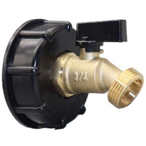 Adaptateur IBC 1000 l Adaptateur de réservoir IBC Adaptateur de réservoir S60X6 pour robinet de jardin en laiton (fil épais S606, poignée papillon noire, fil extérieur d'exportation)