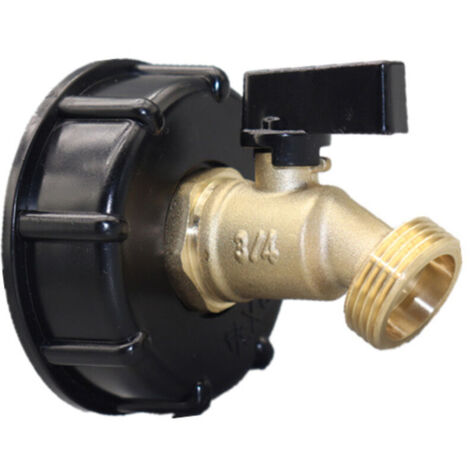 Adaptateur IBC 1000 l Adaptateur de réservoir IBC Adaptateur de réservoir S60X6 pour robinet de jardin en laiton (fil épais S606, poignée papillon noire, fil extérieur d'exportation)