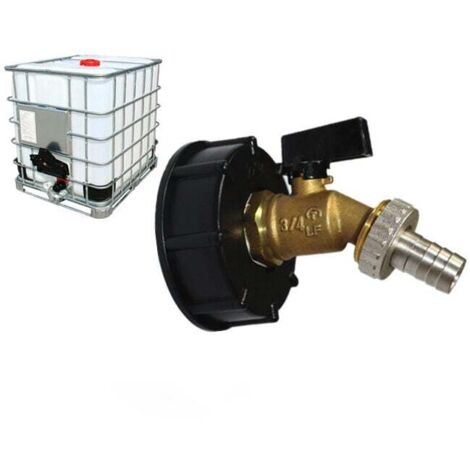 Adaptateur IBC 1000 l Adaptateur de réservoir IBC Adaptateur de réservoir S60X6 pour robinet de jardin en laiton (S606 fil épais noir poignée papillon export pagode)