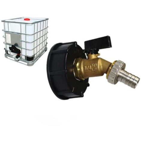 Adaptateur IBC 1000 l Adaptateur de réservoir IBC Adaptateur de réservoir S60X6 pour robinet de jardin en laiton (S606 fil épais noir poignée papillon export pagode)