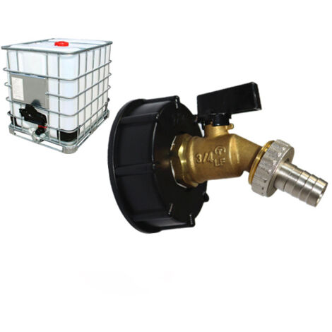 Adaptateur IBC 1000 l Adaptateur de réservoir IBC Adaptateur de réservoir S60X6 pour robinet de jardin en laiton (S606 fil épais noir poignée papillon export pagode)