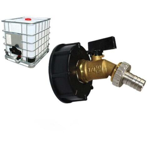 Adaptateur IBC 1000 l Adaptateur de réservoir IBC Adaptateur de réservoir S60X6 pour robinet de jardin en laiton (S606 fil épais noir poignée papillon export pagode)