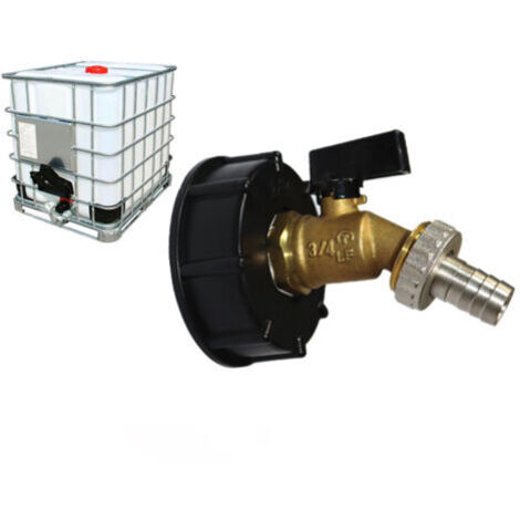 Adaptateur IBC 1000 l Adaptateur de réservoir IBC Adaptateur de réservoir S60X6 pour robinet de jardin en laiton (S606 fil épais noir poignée papillon export pagode)