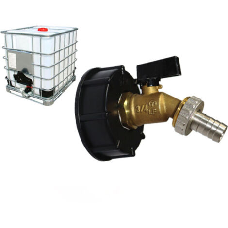 Adaptateur IBC 1000 l Adaptateur de réservoir IBC Adaptateur de réservoir S60X6 pour robinet de jardin en laiton (S606 fil épais noir poignée papillon export pagode)