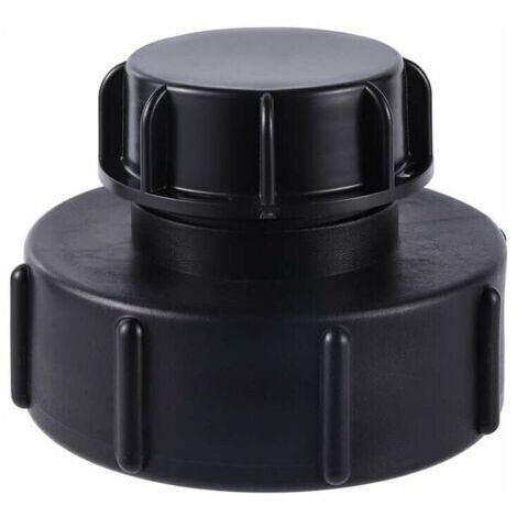 Adaptateur IBC de S100x8 réduit à S60x6 à filetage grossier, équipé d'un bouchon. Compatible avec réservoir IBC pour vanne de baril de collecte d'eau de pluie. Idéal pour robinet et tuyau d'arrosage