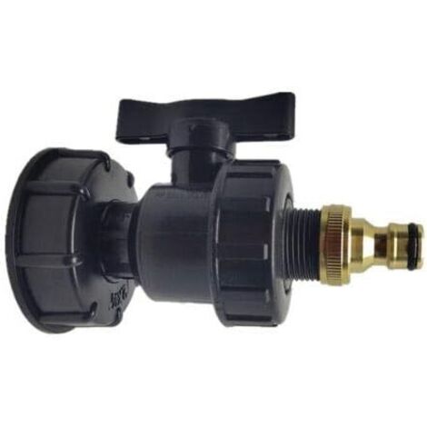 Adaptateur IBC, raccords de réservoir- Kits de raccords d'eau pour sortie de tuyau barbelé (S60 x 6 + valve + raccord de 1,9 cm)