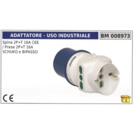 Adaptateur industriel 2 broches + terre 16A fiche CEE 2 broches + terre 16A prise schuko