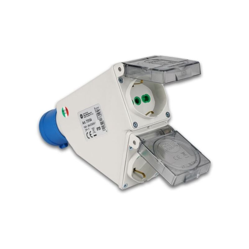 Adaptateur industriel de prise cee vers 2x shuko 2P+T 16A IP44 - 73104 - Fanton