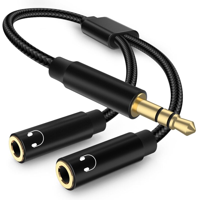 Jusch - Adaptateur Jack Audio Stéréo,3,5mm stéréo Jack câble Adaptateur Casque,Jack Splitter Compatible avec Casque,Tablette,PC(2pcs)