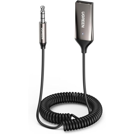 Adaptateur Jack Bluetooth 5.3 pour Voiture Récepteur Aux 3.5mm et USB pour Autoradio Enceinte Haut Parleur Amplificateur, Appel Mains Libres (Gris Foncé)