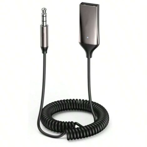 Adaptateur Jack Bluetooth 6.0 pour Voiture Récepteur Aux 3.5mm et USB pour Autoradio Enceinte Haut Parleur Amplificateur, Appel Mains Libres (Gris Foncé)
