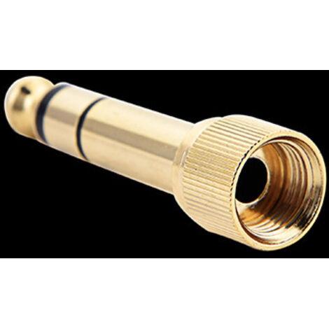 Adaptateur jack double canal 6,35 mm mâle vers 3,5 mm femelle plaqué or, avec filetage interne femelle 6,5 mm vers 3,5 mm.
