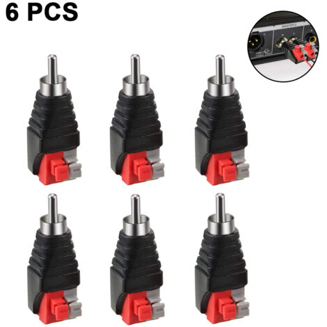 Adaptateur Jack RCA Mâle - Câble pour Enceinte - Connexion sans Soudure - Pour Caméras de Surveillance et Microphones CCTV - 6 Pièces