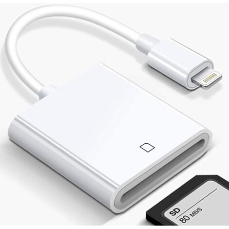 Adaptateur Lightning vers carte SD, plug and play, pour iPhone/iPad/appareil photo