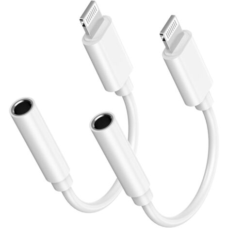 Adaptateur Lightning vers Jack 3,5 mm - Compatible iPhone 14 à 5 - Certifié MFi - Sortie Audio 48 kHz/24 bits - 2 Pièces