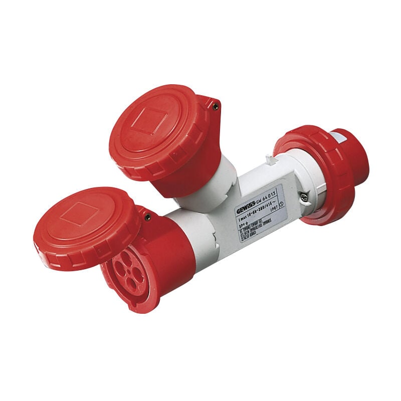 Multiplicateur Mobile 2 Sorties IP67 1 Prise 16A 2 Prises 3P+N+T 400V Rouge