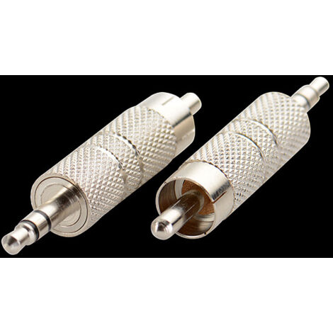 Adaptateur mâle 3,5 mm vers RCA mâle, plaqué nickel, connecteur droit double canal 3,5 mm mâle en deux parties vers RCA AV mâle.