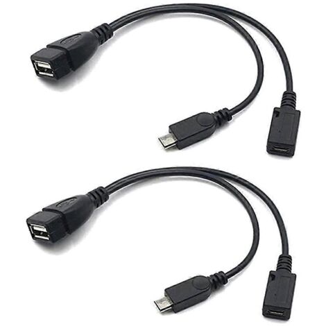 Adaptateur micro USB vers USB 2 en 1 (câble OTG + câble d'alimentation) - Lot de 2 / 20 cm