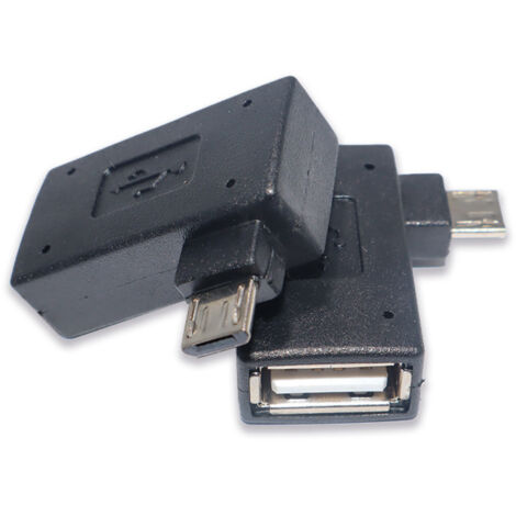 Adaptateur Micro USB vers USB OTG pour gaucher avec alimentation pour tablettes, téléphones portables, clés USB externes et lecteurs de cartes.
