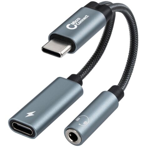 Adaptateur MicroConnect USB-C vers USB-C PD et audio, argent, 13 cm, MC-usbc-audiocf