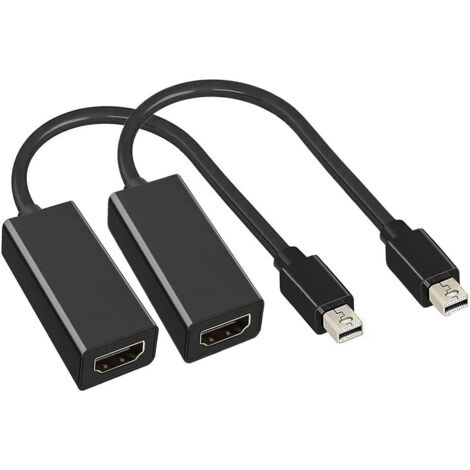 Adaptateur Mini DisplayPort vers HDMI, convertisseur Thunderbolt vers HDMI pour MacBook Air/Pro, Microsoft Surface Pro/Dock, moniteur, projecteur et plus encore (lot de 2, noir)