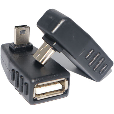 Adaptateur mini USB vers USB femelle vers OTG coudé à 90 degrés, convertisseur pour téléphone portable mini USB mâle vers USB femelle.