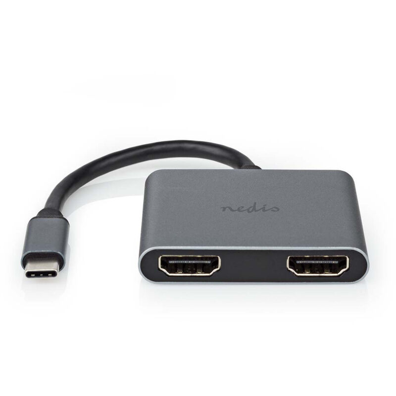 Adaptateur Multi-Ports usb usb 3.2 Gen 1 usb-c Mâle 2x hdmi 0.10 m Rond Plaqué nickel pvc Noir Boîte