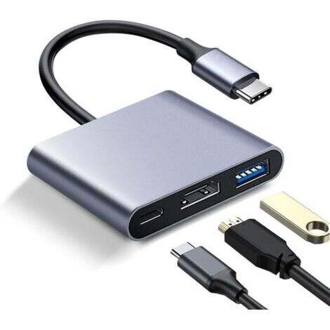 Adaptateur multiport USB C vers HDMI – 4K 30Hz – USB 3.0 5 Gbit/s – Charge rapide 60W – Compatible iPad Pro, MacBook, Samsung, Chromebook