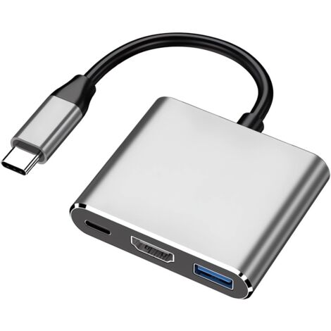 Adaptateur multiport USB C vers HDMI, USB Type-C vers HDMI 4K / USB 3.0 et port de charge rapide USB-C PD, adaptateur AV numérique (compatible Thunderbolt 3)