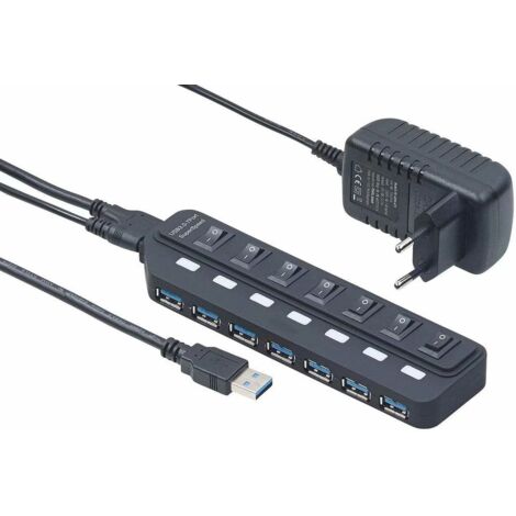 Adaptateur multiport USB : concentrateur USB 3.0 actif à 7 ports, commutables individuellement