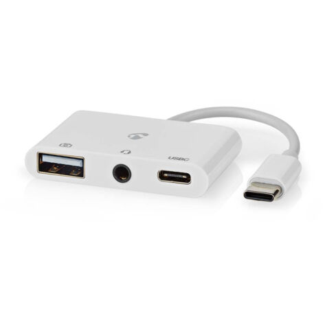 Adaptateur multiport usb usb 20 usb c male usb a femelle usb c femelle 35 mm femelle 480 mbps 010 m rond nickele pvc blanc boite
