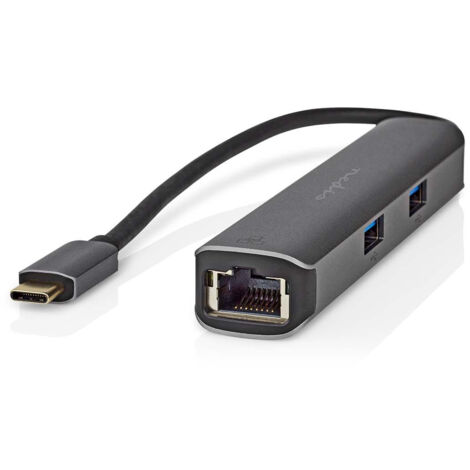 Adaptateur multiport usb usb 32 gen 1 usb c male hdmi femelle rj45 femelle 3x usb a femelle 5 gbps 020 m rond plaque or pvc anthracite boite