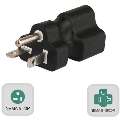 Adaptateur Nema 5-20P mâle vers Nema 5-15/20R femelle, connecteurs à 3 broches pour prise de bouilloire