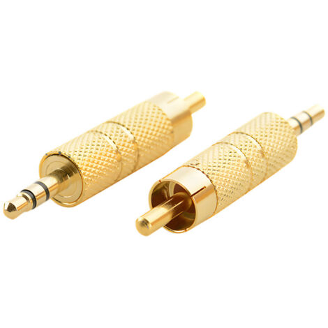 Adaptateur plaqué or 3,5 mm mâle vers RCA mâle, fiche droite 3,5 mm mâle double section vers RCA AV mâle.