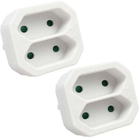 Adaptateur plat 2 en 1 avec 2 prises Schuko, 2 prises, capacité de charge jusqu'à 2300 W, 10 A, 250 V, blanc, 2 pièces