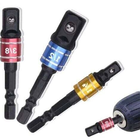 Adaptateur Porte Douilles 1/4" 3/8" 1/2" Adaptateur Porte Douille pour Visseuse à Choc Adaptateur Porte Douille Visseuse a Choc Prise Perceuse Visseuse Jeu de Rallonges Colorés