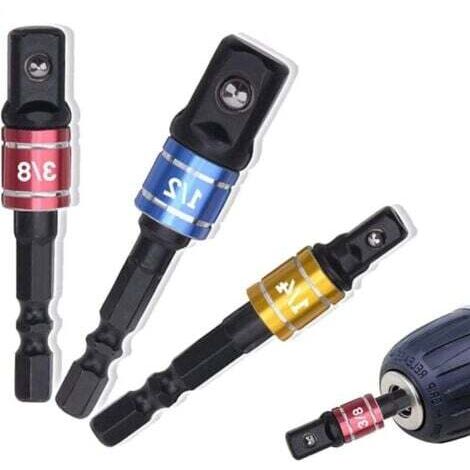 Adaptateur Porte Douilles 1/4" 3/8" 1/2" Adaptateur Porte Douille pour Visseuse à Choc Adaptateur Porte Douille Visseuse a Choc Prise Perceuse Visseuse Jeu de Rallonges Colorés