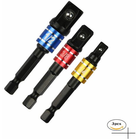Adaptateur Porte Douilles 1/4&quot;, 3/8&quot;, 1/2&quot; adaptateur porte douille pour visseuse �� choc adaptateur porte douille visseuse a choc Prise Perceuse Visseuse Jeu de Rallonges Color��s, 3Pcs Fonepro��LUCKY-88