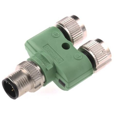 Adaptateur pour connecteur cylindrique Droit Phoenix Contact M12 Double M12 5contacts Femelle, placage Nickel ( Prix pour 1 )