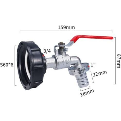 Adaptateur pour cuve IBC, raccord fileté 1/2 pouce, robinet, tuyau de vanne pour récupérateur d'eau de pluie 1000 L