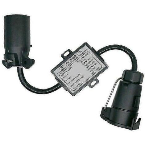 Adaptateur pour feux de remorque USA vers UE : prise américaine à 7 broches vers prise européenne ronde à 7 broches (noir)