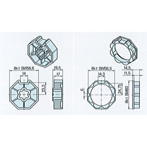 Adaptateur pour moteur standard - Diam moteur : 58 - Diamètre tube : 60 - Modele : Octo 60 - BECKER
