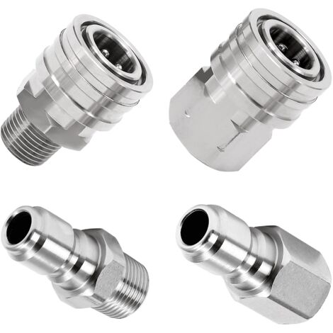 Adaptateur pour nettoyeur haute pression, 2 jeux de raccords à connexion rapide 3/8", raccords pour nettoyeur haute pression en acier inoxydable, kits de déconnexion rapide mâle et femelle