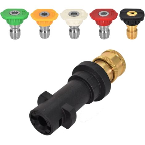 Adaptateur pour Nettoyeur Haute Pression,Connexion Rapide 1/4 Compatible pour Karcher Karcher K2-K7,avec 5PCS Embouts de Buse à Plusieurs Degrés,Kit d'Accessoires pour Nettoyeur (A)