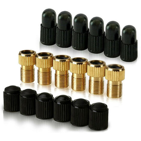 Adaptateur pour Valve Presta en Laiton - Convertissez Presta en Schrader - Gonflez les Pneus à l'aide d'une Pompe Standard(Lot de 6 + 12 Bouchons)