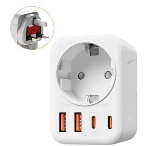 Adaptateur Prise Anglaise Type G, avec 2 USB A & 2 USB C, FR 2 Broches vers GB 3 Broches pour Irlande Angleterre Ecosse Dubaï Malte