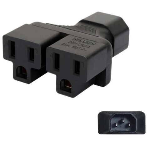 Adaptateur Prise Mâle IEC320-C14 vers 2 Prises Femelles Nema 5-15R, C13, C15